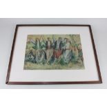 Early 20th century Expressionist school, Expressionist figure group, oil on paper, indistinctly