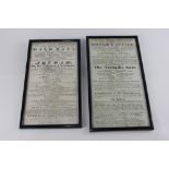 Two framed early 19th century theatre leaflets, Theatre Royal, Drury Lane, plays including Romeo and