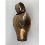 A large copper bull / cow bell with bent horn ring 40cm