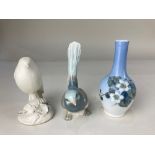 A Lladro porcelain model of a bird, a Royal Copenhagen porcelain bud vase and a studio pottery model