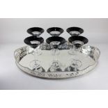 A set of six David Redman clear and black glass martini glasses, boxed as three pairs, together with