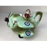 An Art Deco Carlton Ware pottery novelty teapot, in the form of an aeroplane with pilot 'Lucy May'