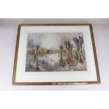 Helen Donald-Smith (fl.1880-1934), 'The Old Pond', watercolour, signed and dated 91, paper labels