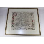 A framed 17th century Johannes Blaeu engraved map of Hampshire, Hantonia Sive Sovthantonensis