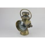 A brass lantern with plaque for Powell & Hanmer, Birmingham, 34cm high (a/f - glass cracked)