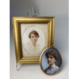 An early 20th century portrait miniature of a lady, inscribed "Mrs Henrietta Lheonie Burrell,