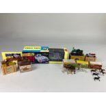 A Britains Lilliput World Tumbrel Cart, boxed, (a/f), a part set of five horses, and a set of four