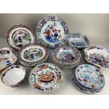 A collection of 19th century Ironstone China, to include four soup plates, a dinner plate and a side