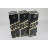 Three bottles of Johnnie Walker Black Label Old Scotch whisky, each 75cl, 40% vol, boxed