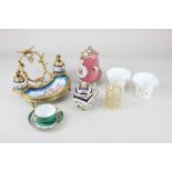 A collection of Sevres style porcelain to include a gilt metal mounted desk stand, the two