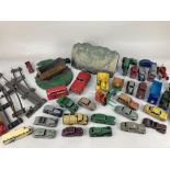 A collection of Dinky toys model vehicles, a Schuco Gama-Patent tin plate car, a Hornby '0' gauge