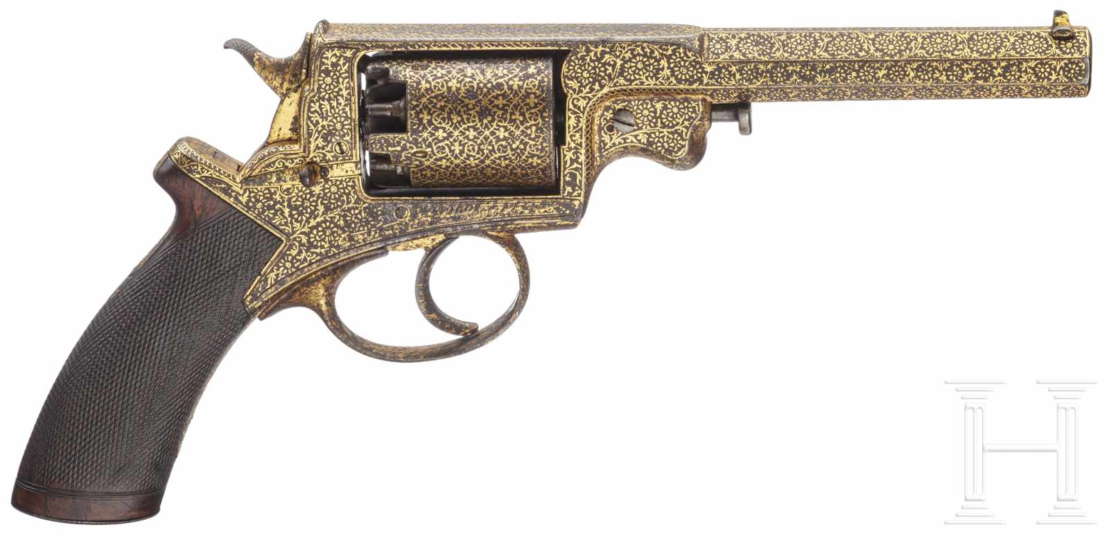 An English gold-damascened ands cased Adams system revolver, along with a Pattern 1822 Heavy Cavalry