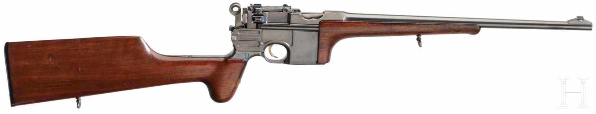 An original long-barrelled Mauser C 96 "Large Ring Hammer" semi-automatic hunting carbine - Bild 2 aus 6