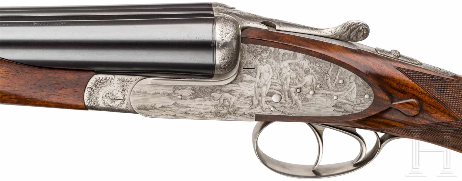 A side-by-side shotgun by Abbiatico & Salvinelli, model Venus, burin engraving, Diana and virgins - Image 6 of 8