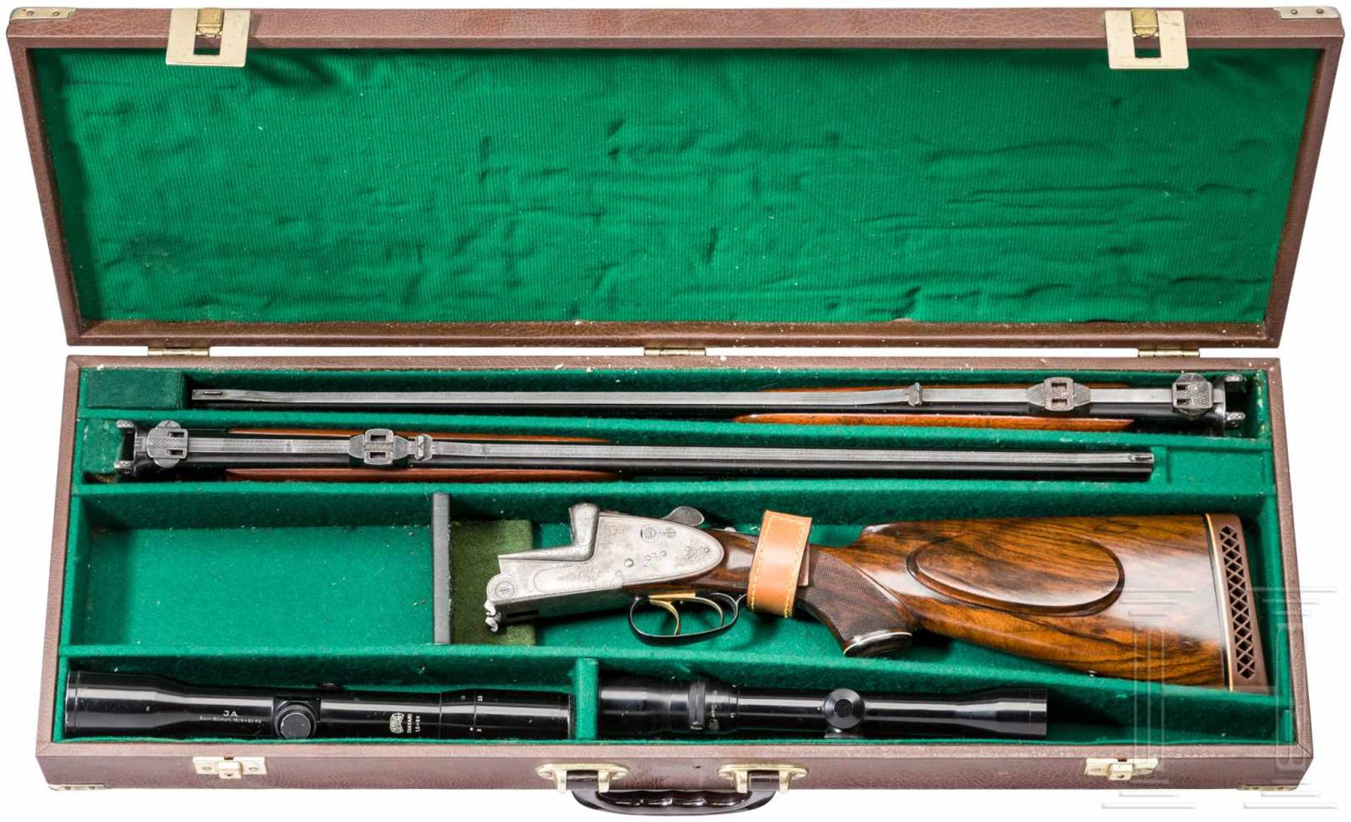 A cased O/U double rifle by Winkler, Ferlach, with Kahles scope and interchangeable O/U - Bild 3 aus 5