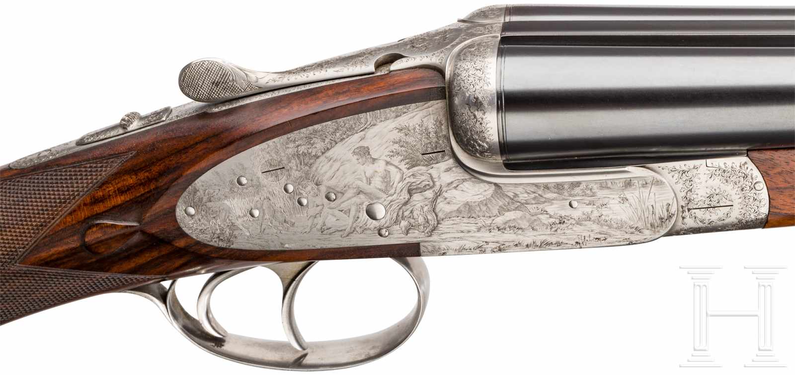 A side-by-side shotgun by Abbiatico & Salvinelli, model Venus, burin engraving, Diana and virgins - Image 5 of 8