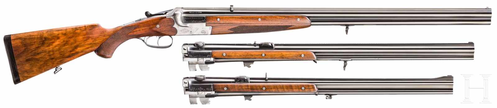 A Merkel over-and-under rifle with Zeiss scope, interchangeable O/U combination barrel with Zeiss