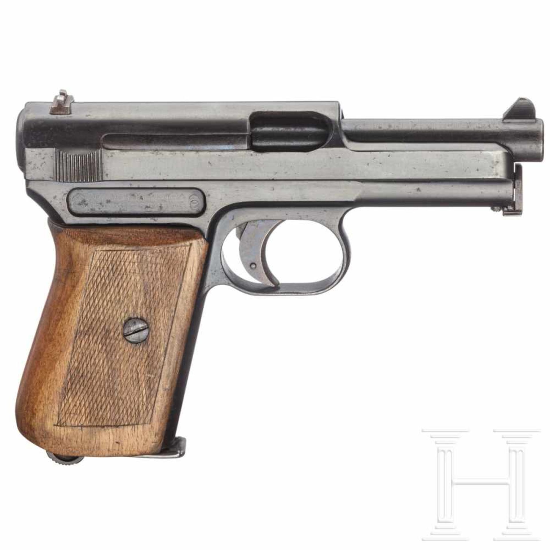 Mauser Mod. 1914, MilitärkontraktKal. 7,65 mm Brown., Nr. 130598, nummerngleich. Blanker Lauf. - Bild 2 aus 2