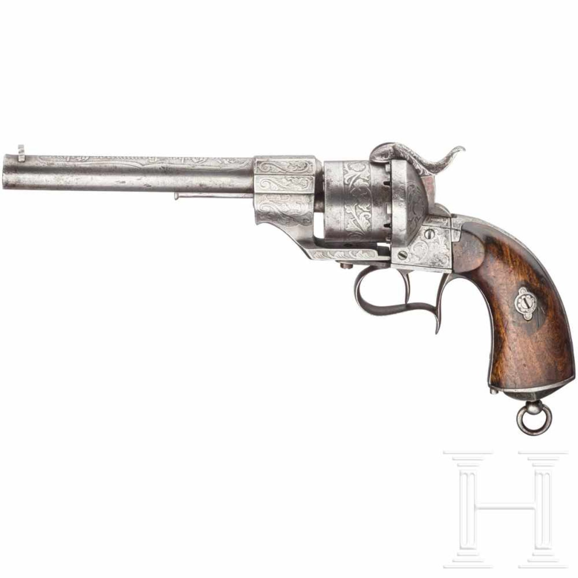 A pinfire revolver, Orbea Hermanos, EibarKal. 11 mm Lefaucheux, Nr. 7037, SA only, matter, stark - Bild 2 aus 2
