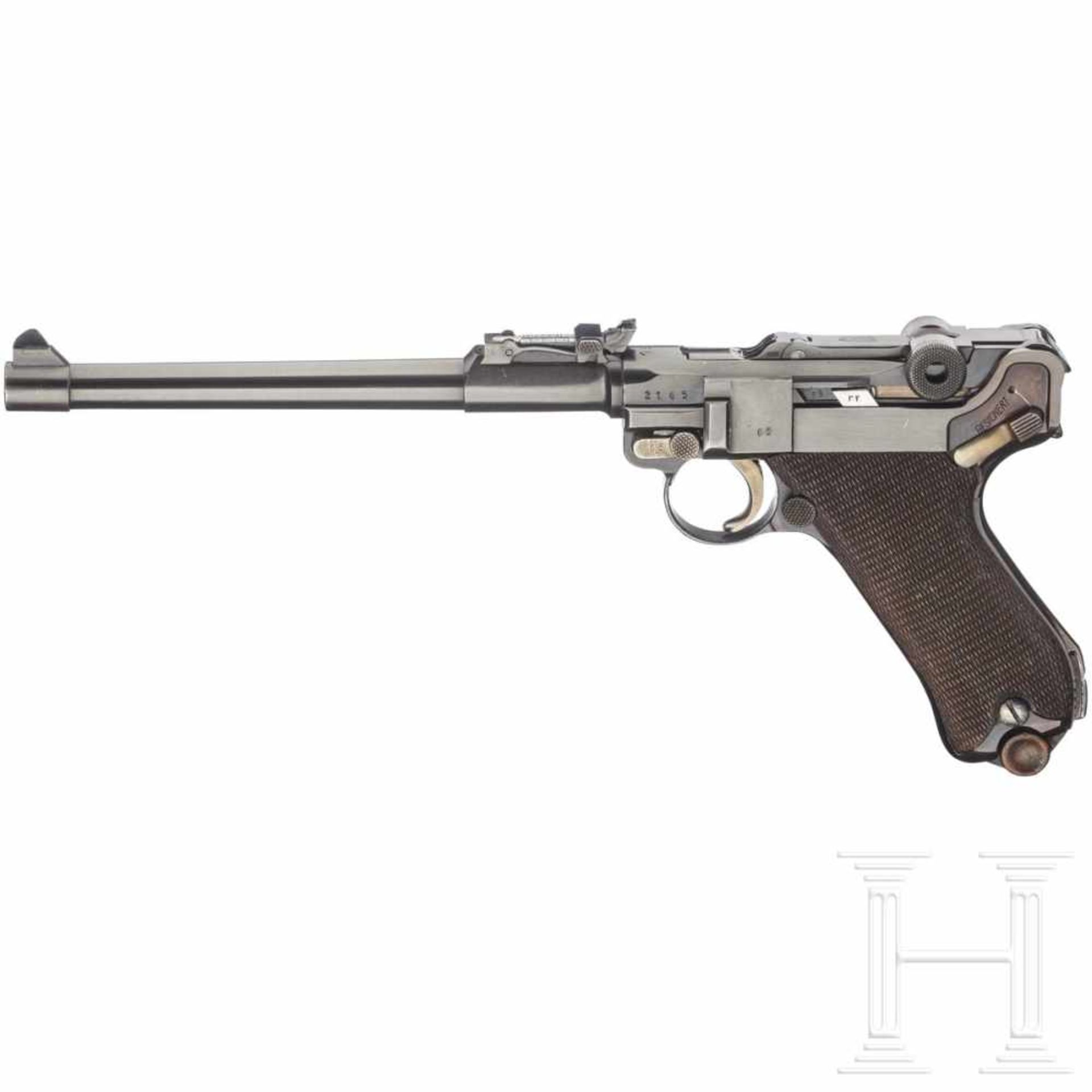 Lange Pistole 08, DWM 1917Kal. 9mm Luger, Nr. 2165n, Nicht nummerngleich. Spiegelblanker,