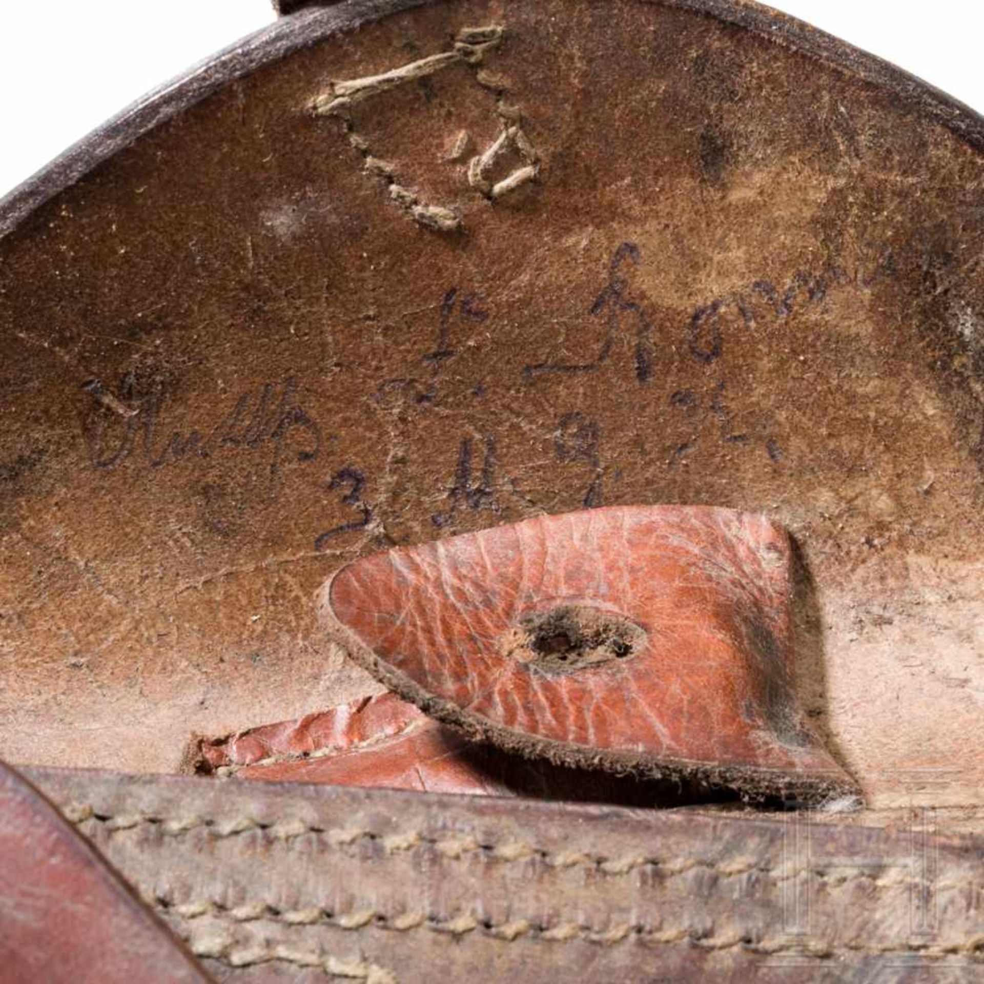 Tasche für Pistole 08, KaiserreichBraunes Leder. Nicht gestempelt, innen handschriftlich - Bild 3 aus 3