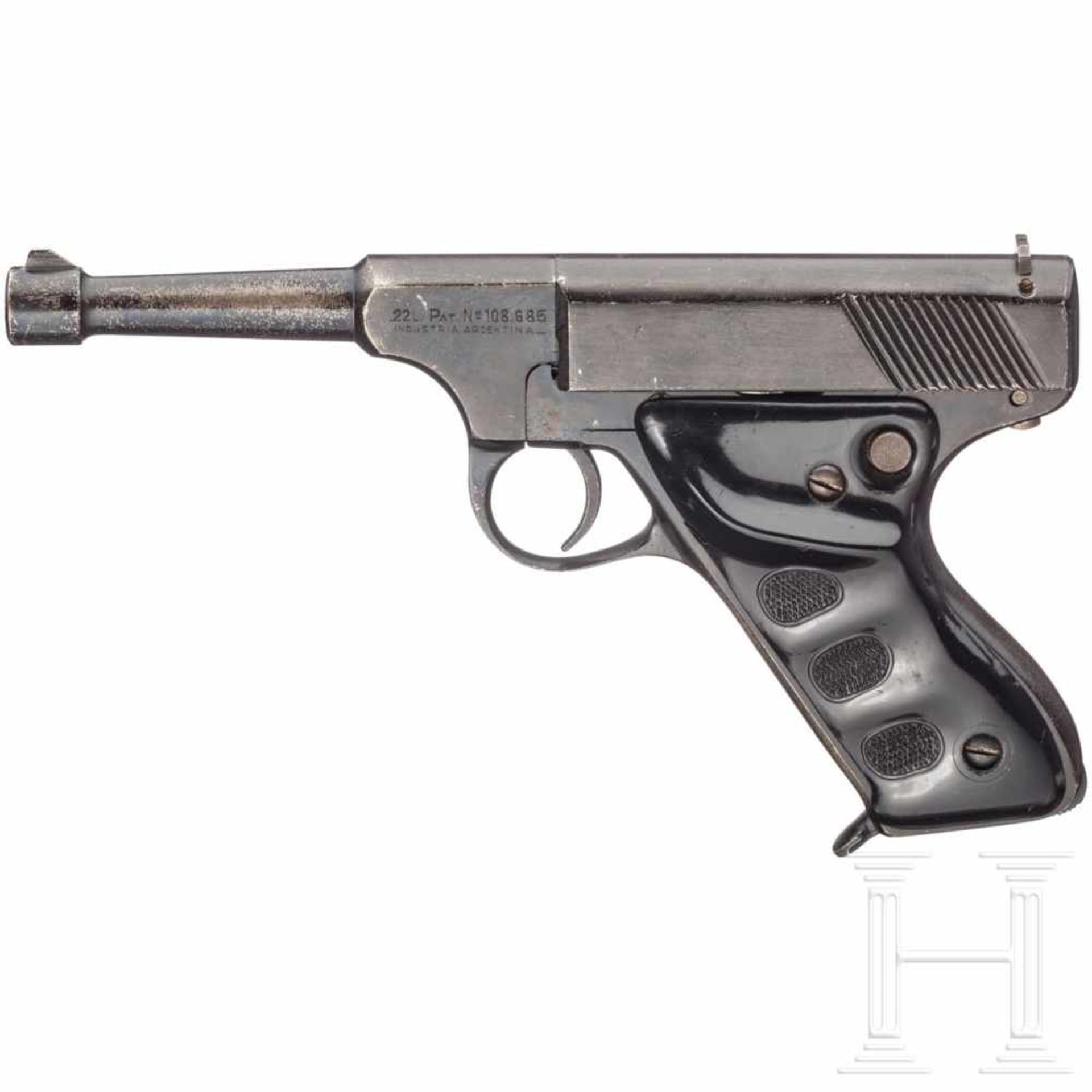 Argentinien - Pistole GüntherKal. .22 l.r., Nr. 12441, blanker Lauf, Länge 105 mm. Zehnschüssig. Dt.