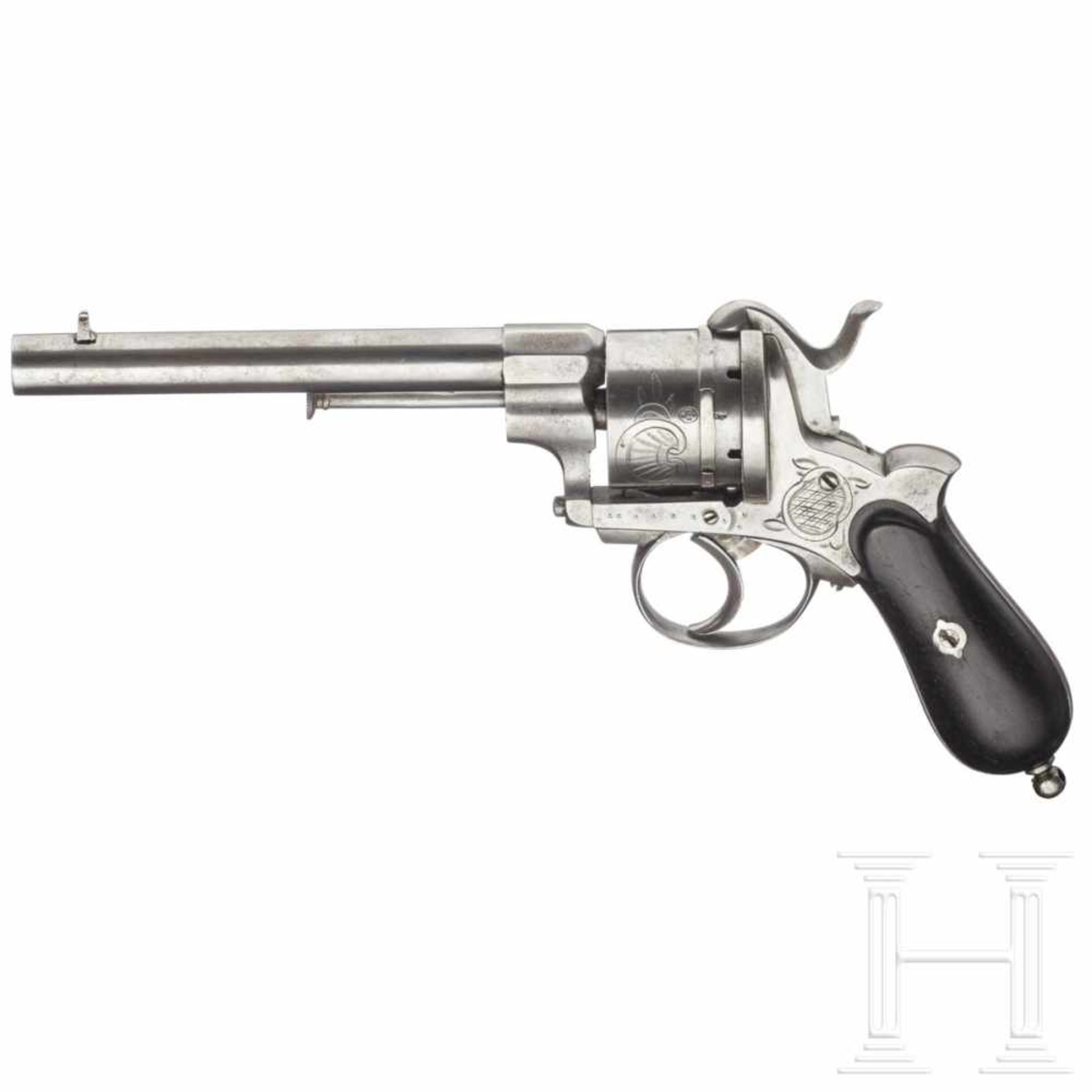 A Belgian pinfire revolver, ca. 1860Kal. 11 mm Lefaucheux, ohne Nr. Gezogener, an der Basis - Bild 2 aus 2