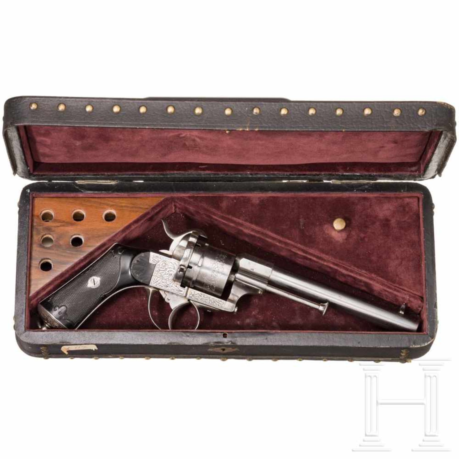 A pinfire revolver, Belgium, ca. 1870Kal. 12 mm Lefaucheux, Nr. 63321, SA/DA, fast blanker, runder - Bild 3 aus 3