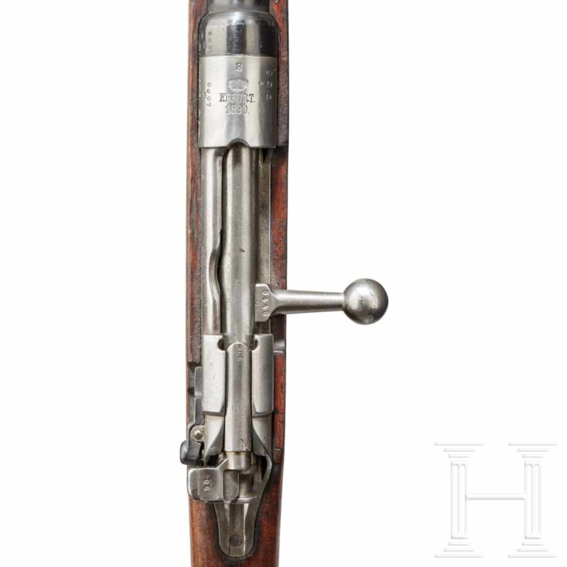 Gewehr 88/05, Erfurt 1890Kal. 8x57 IS, Nr. 6807m, Nicht nummerngleich. Blanker Lauf. Fünfschüssig. - Bild 3 aus 3