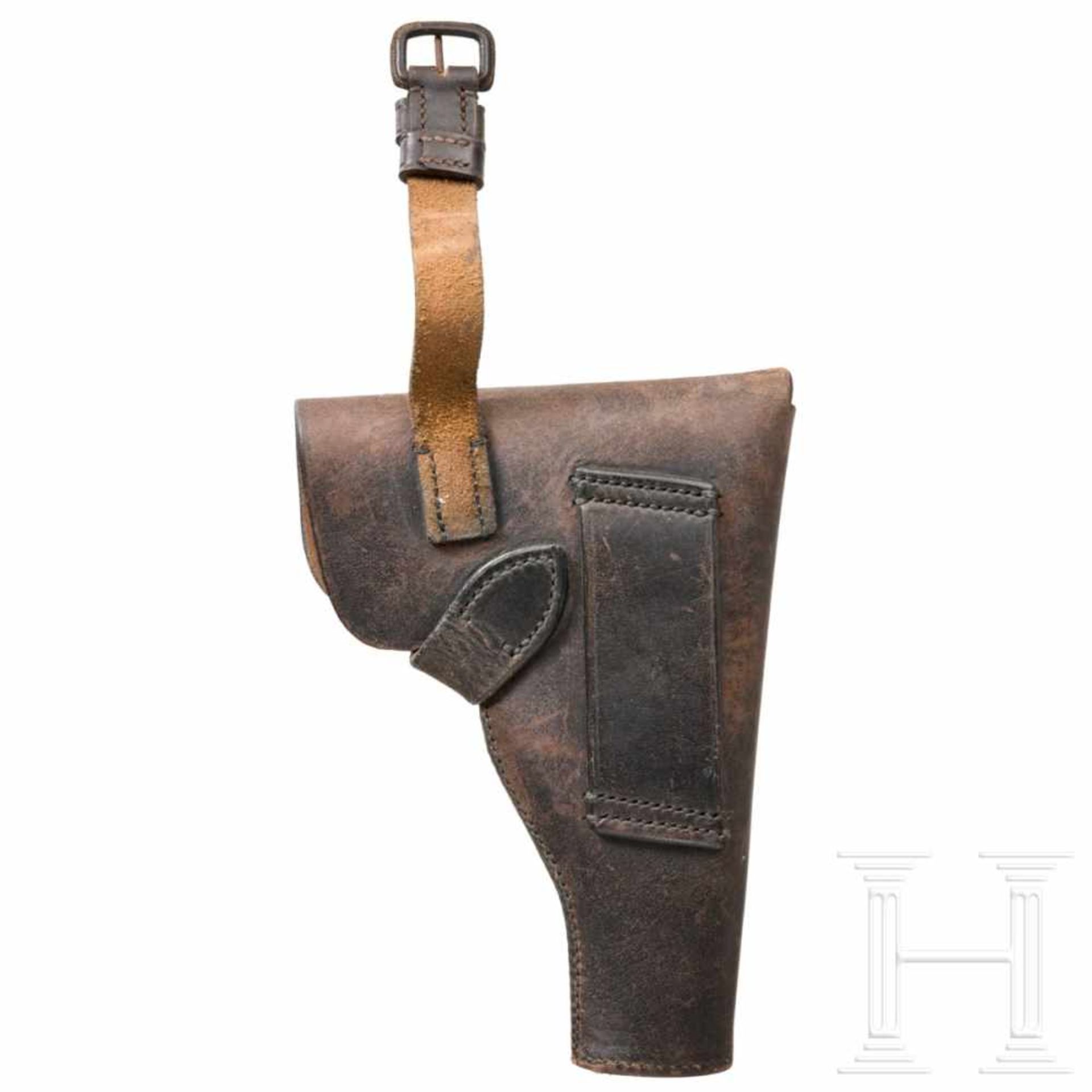 Tasche für Savage Mod. 1910, 9 mm kurzAus schwarzem Rindsleder ohne Hersteller. Schließknopf - Bild 2 aus 2