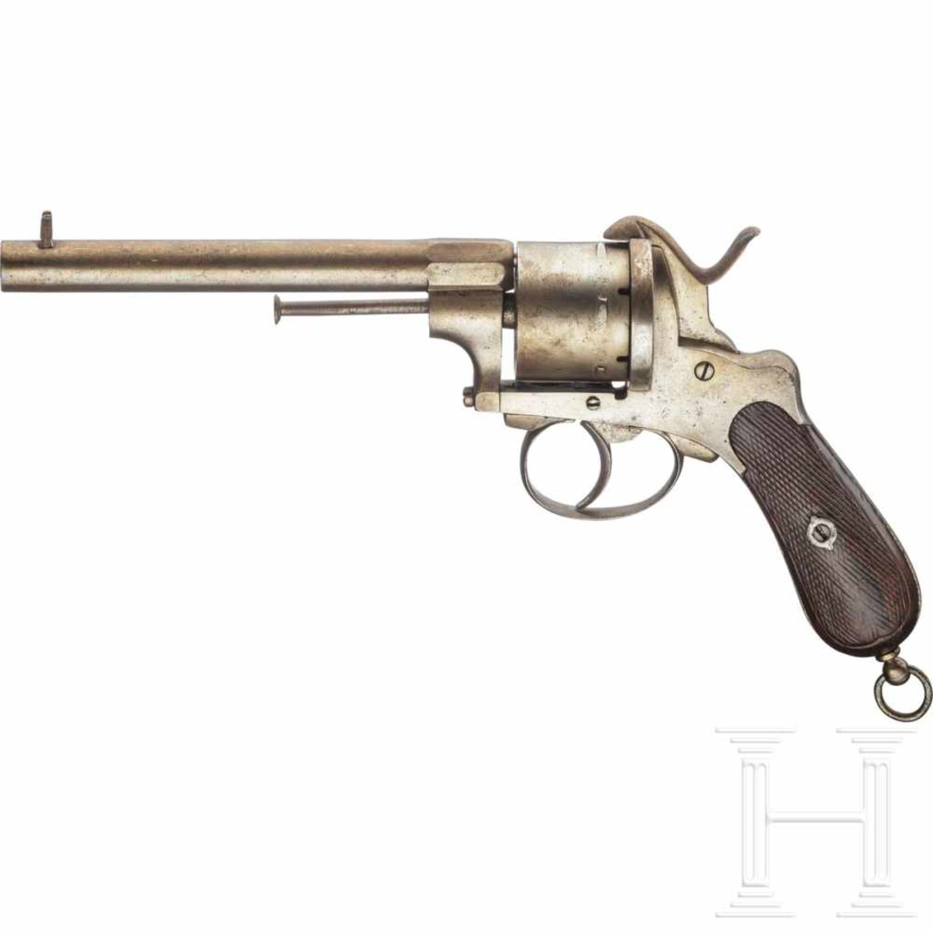 Belgien - Lefaucheuxrevolver, um 1870Kal. 11 mm Lefaucheux, Nr. 2134. Vierfach gezogener Lauf, Länge