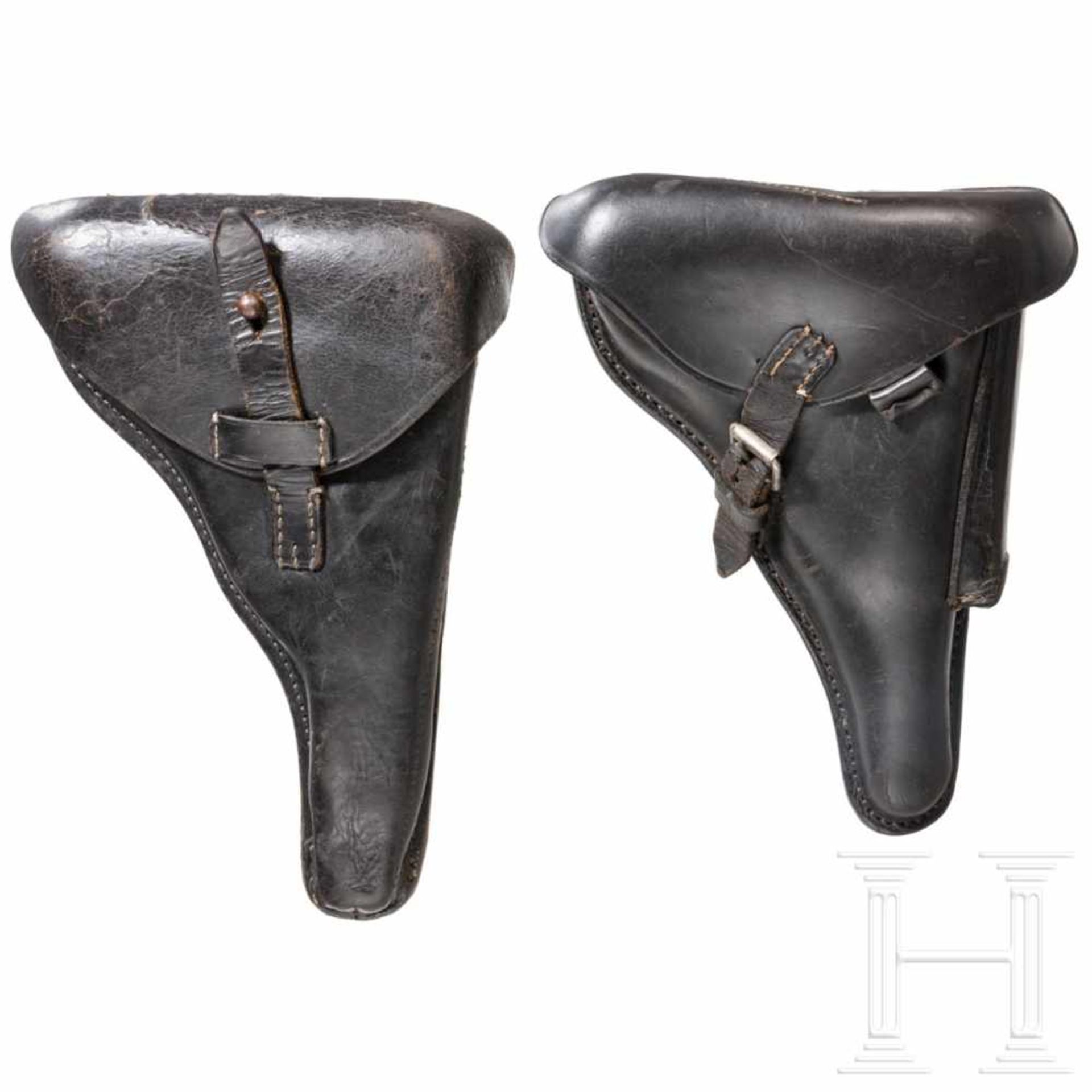 Two holsters for the Luger pistol, Imperial GermanyDerbes, schwarzes Rindsleder,