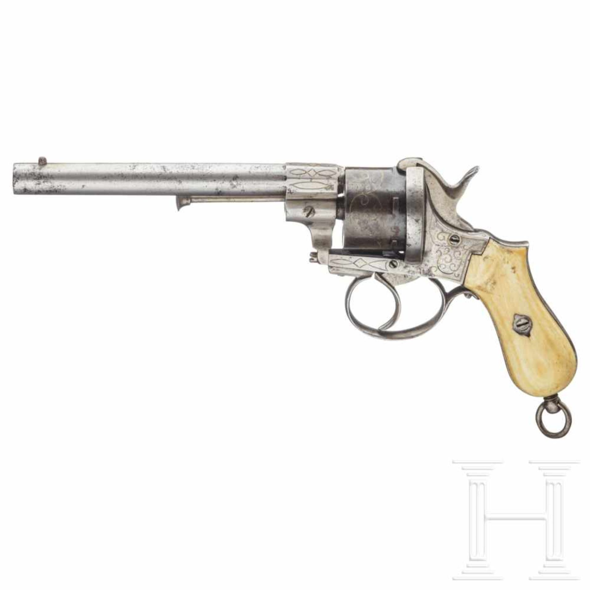 Belgien - Lefaucheuxrevolver, um 1860Kal. 9 mm Lefaucheux, ohne Nr. Sechsschüssig, Waffe blank mit - Bild 2 aus 4