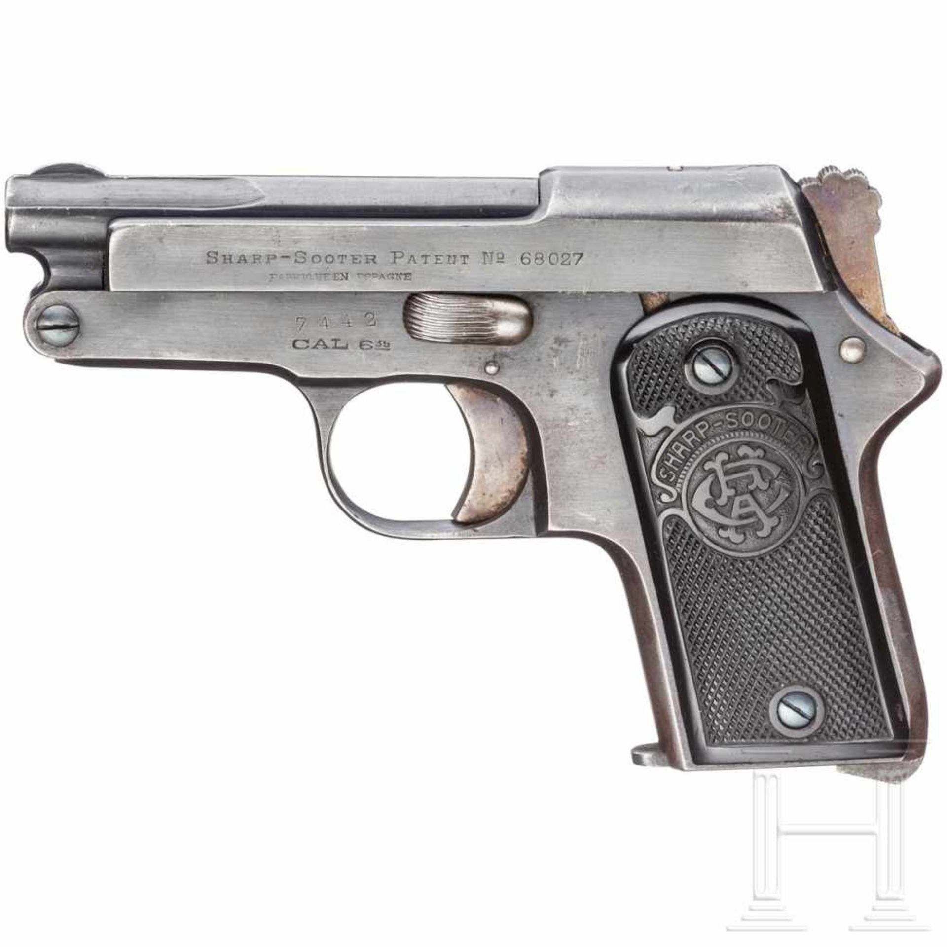 Sharp-ShooterKal. 6,35 mm Brown., Nr. 7442, Kipplauf matt, Länge 76 mm. Achtschüssig. Beschuss. Ohne
