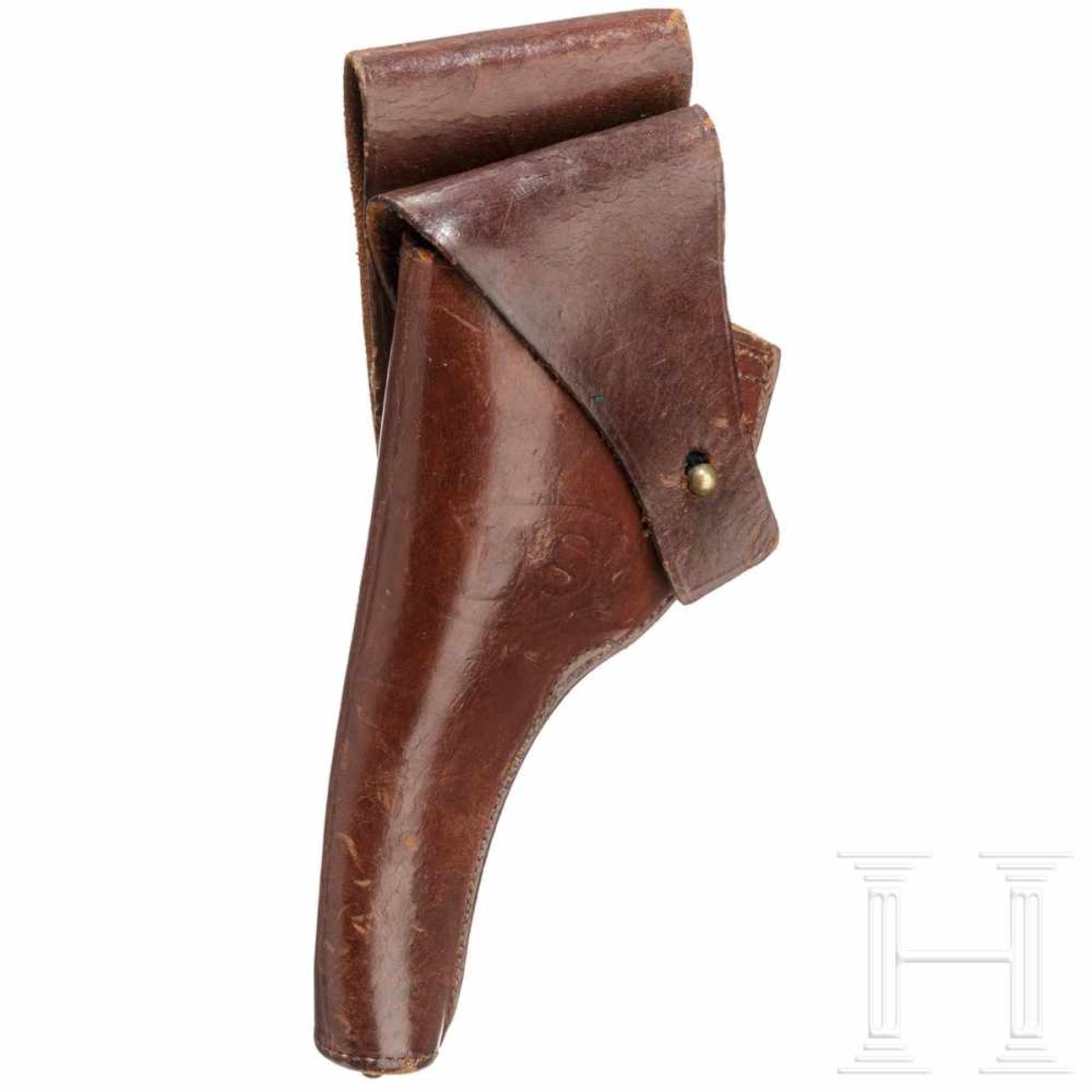 Holster zum Colt Mod. 1917Aus kräftigem, dunkelbraunem Rindsleder, Fertigung 1918. Vorderseite