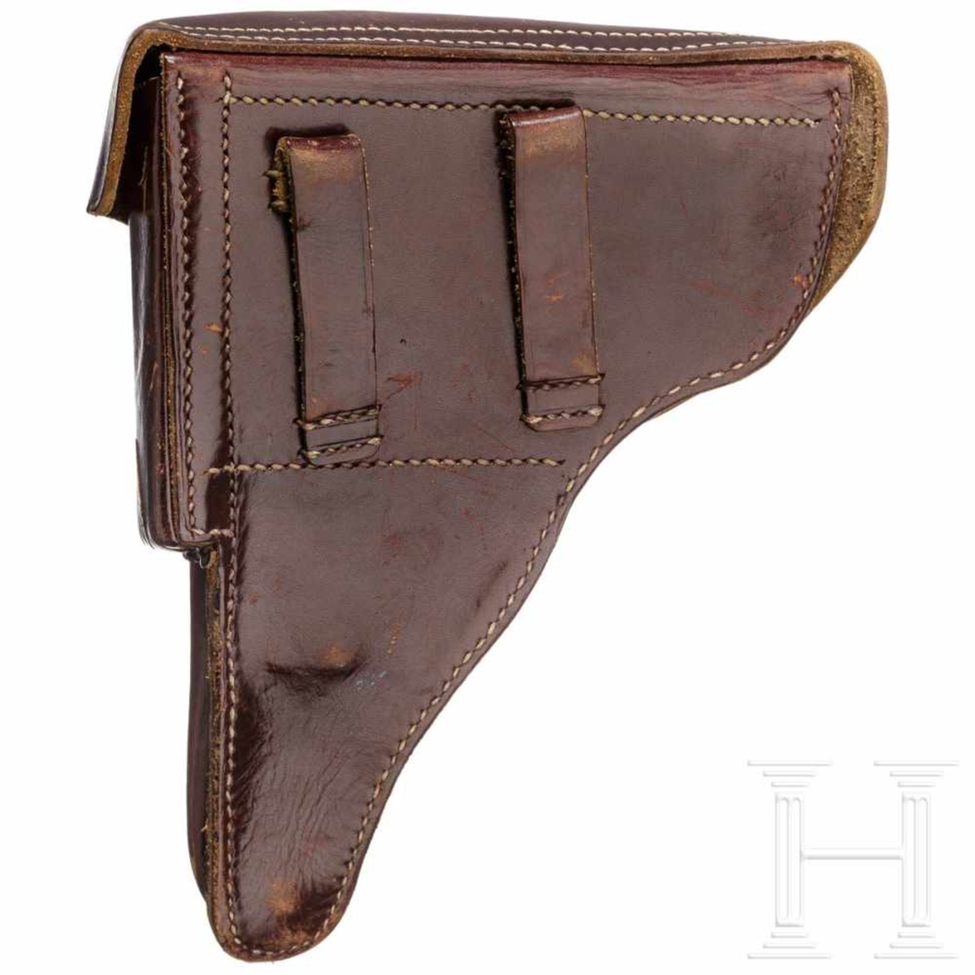 Schweden - Tasche zur Walther HP m/39Aus dunkelbraunem Rindsleder ohne Hersteller. Die weißen - Bild 2 aus 2