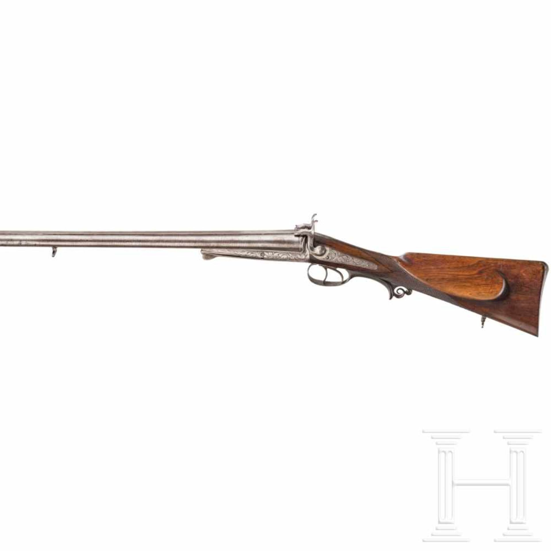 A pinfire side-by-side shotgun, Szailer & C., ViennaKal. 16/65, Nr. 8565, Läufe aus Banddamast, matt - Bild 2 aus 2