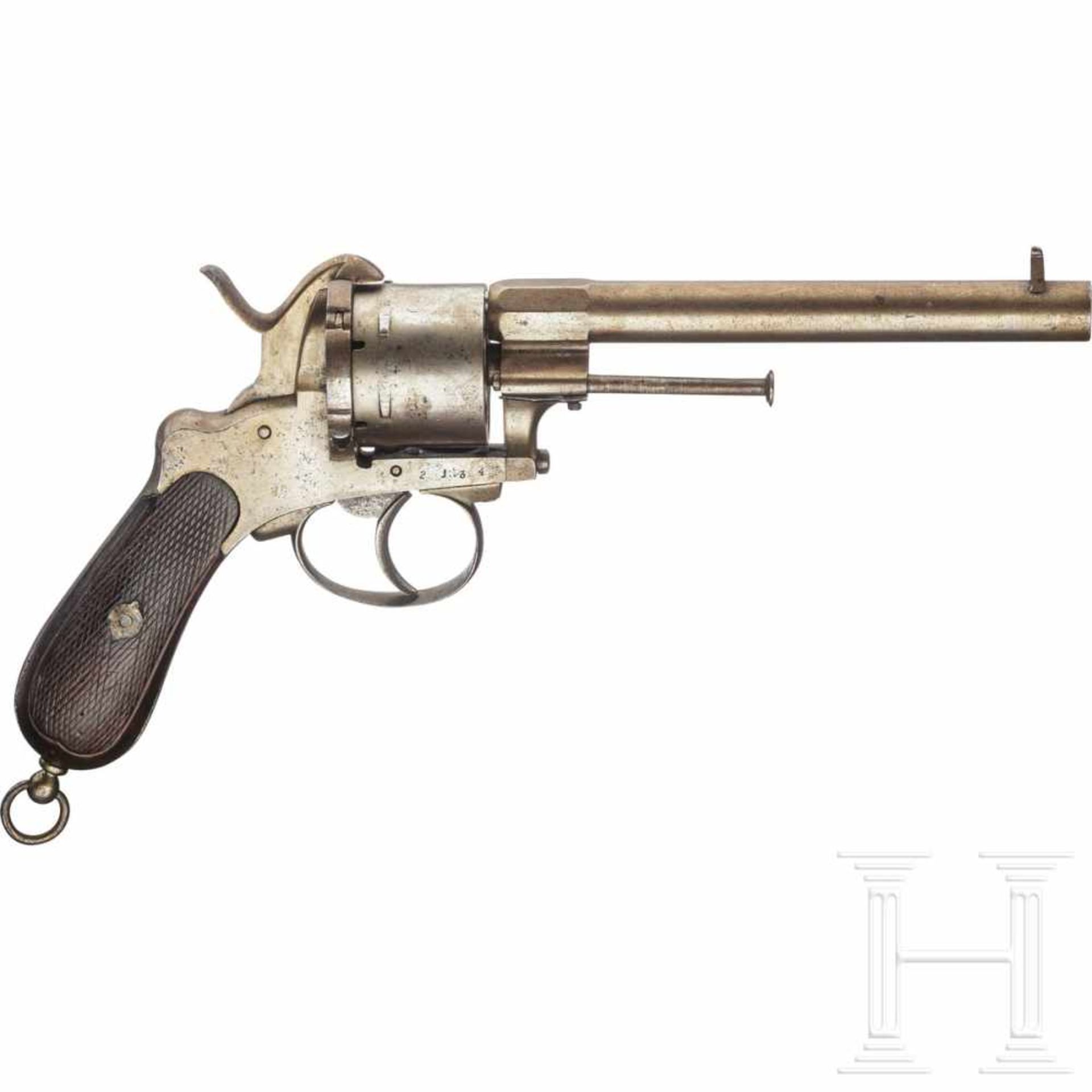 Belgien - Lefaucheuxrevolver, um 1870Kal. 11 mm Lefaucheux, Nr. 2134. Vierfach gezogener Lauf, Länge - Bild 2 aus 2