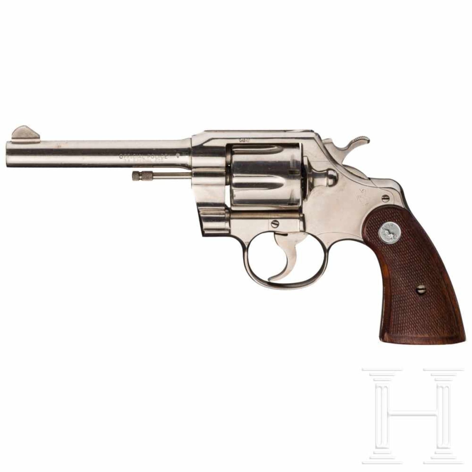 Colt Official Police, vernickelt, PolizeiKal. .38 Spl., Nr. 892727. Nummerngleich. Blanker Lauf,