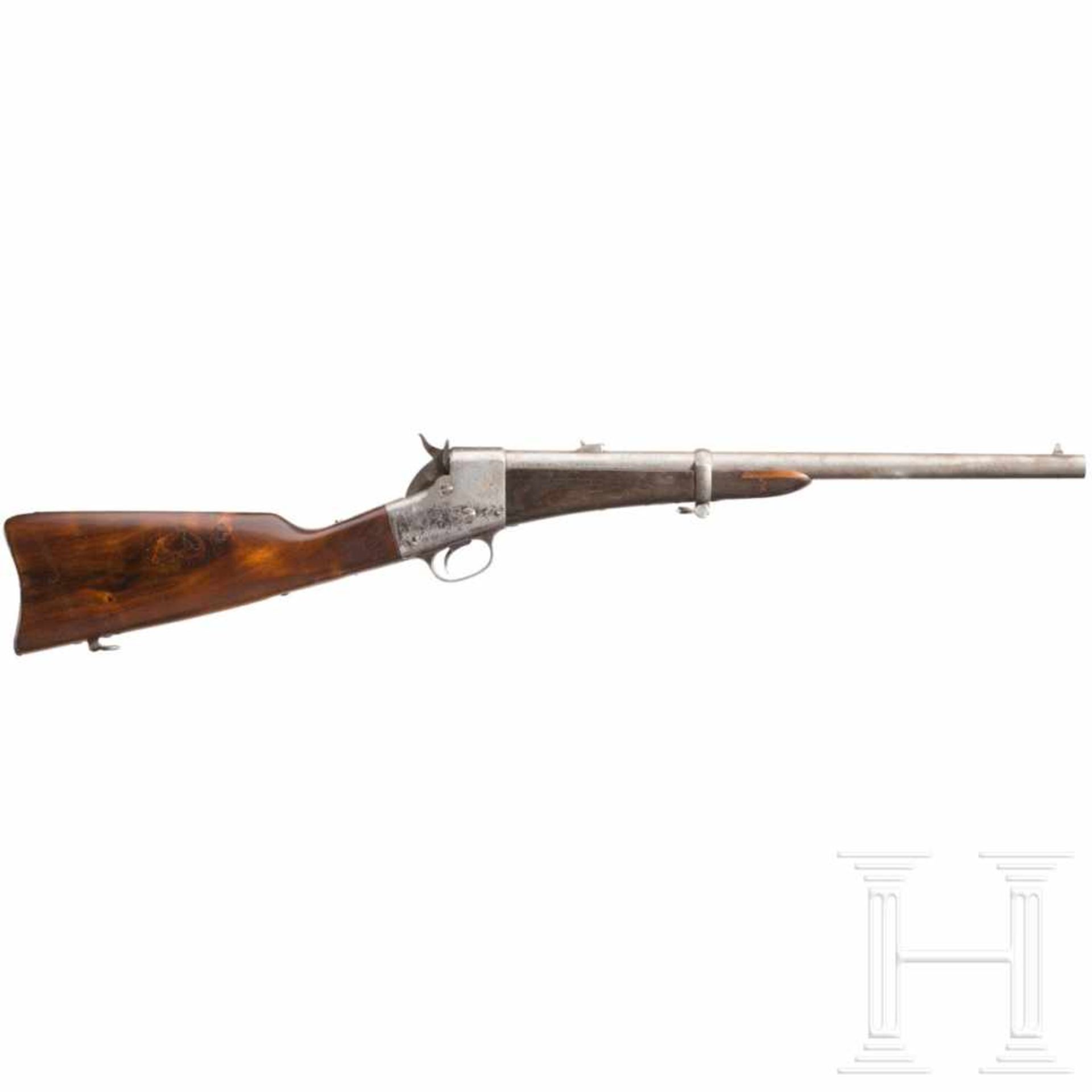 Remington Split Breech CarbineKal. .46, ohne Nr. Lauf partiell rau, Länge 20". Standvisier mit einer