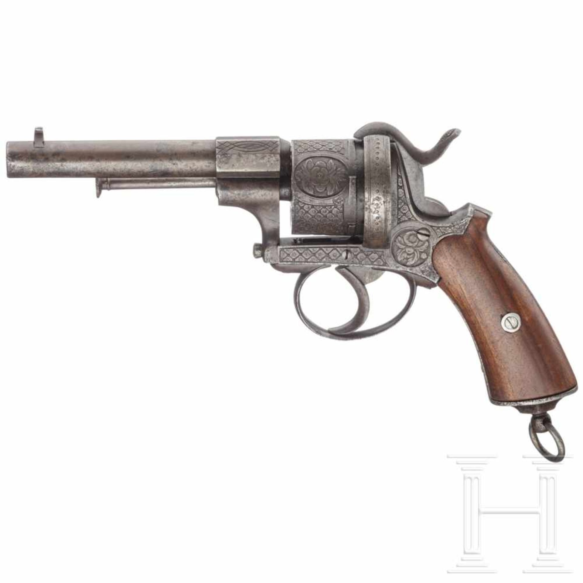 A pinfire revolver, ca. 1860Kal. 9 mm Lefaucheux, Nr. 2054. An der Wurzel oktagonaler, gezogener - Bild 2 aus 2