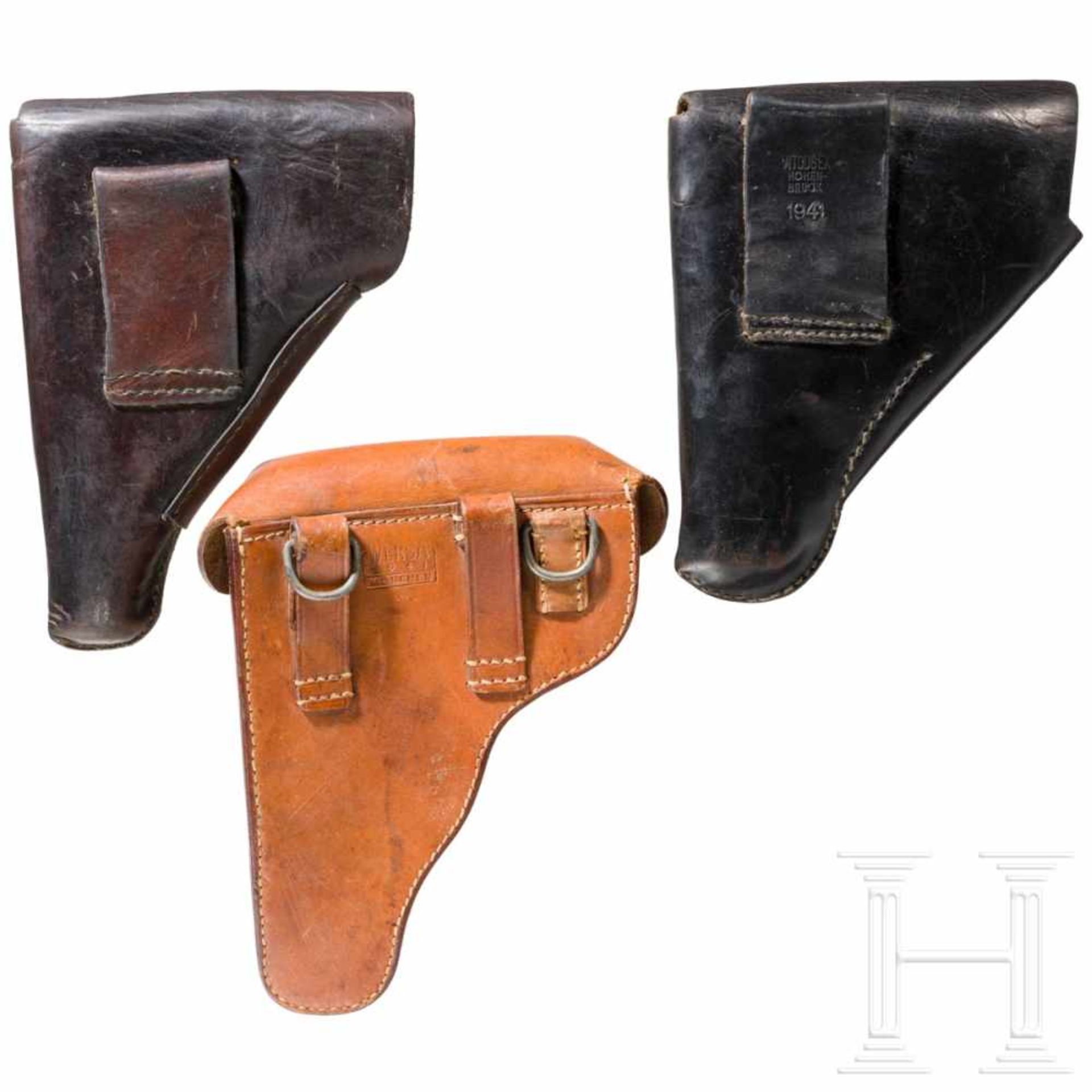 Three holsters for Mauser HScTasche aus schwarzem Rindsleder, Hersteller "Vitousek Hohenbrück 1941". - Bild 2 aus 4