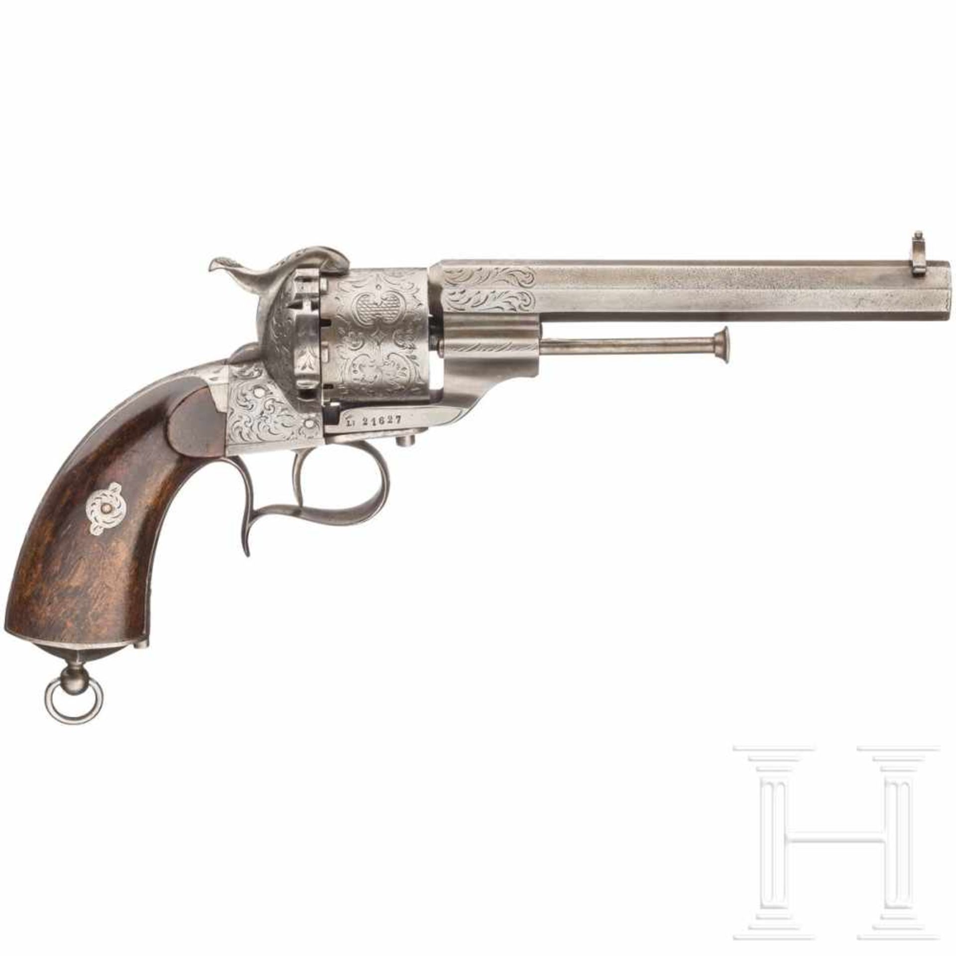 A pinfire revolver, LF trademark, BelgiumKal. 11 mm Lefaucheux, Nr. 21627, SA only, fast blanker