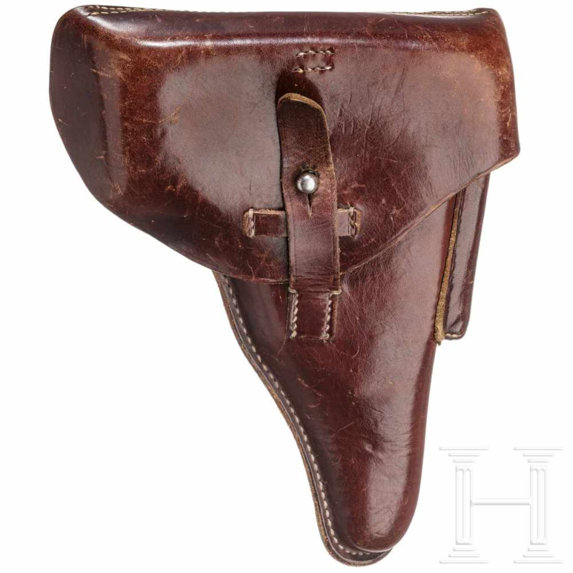 Schweden - Tasche zur Walther HP m/39Aus dunkelbraunem Rindsleder ohne Hersteller. Die weißen