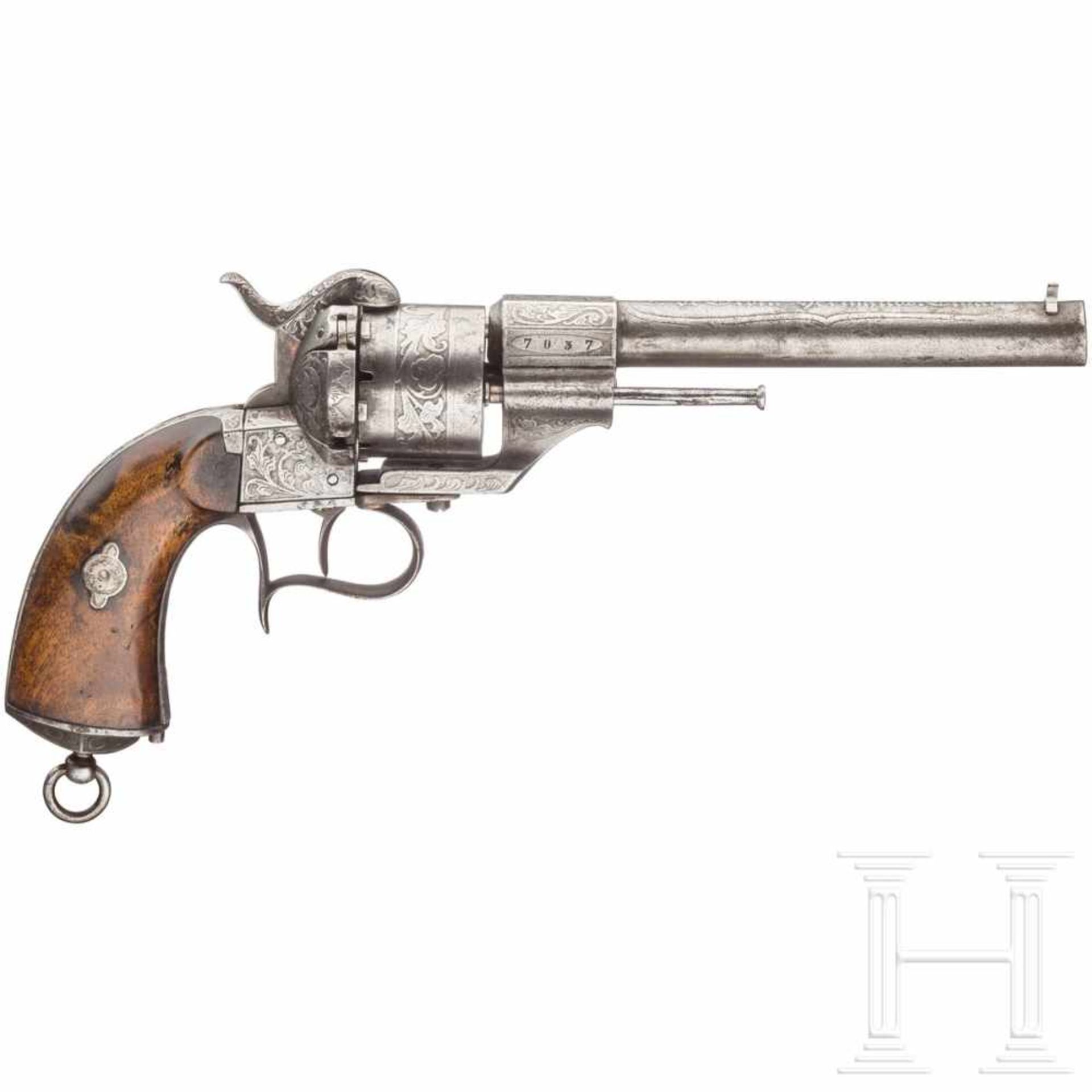 A pinfire revolver, Orbea Hermanos, EibarKal. 11 mm Lefaucheux, Nr. 7037, SA only, matter, stark