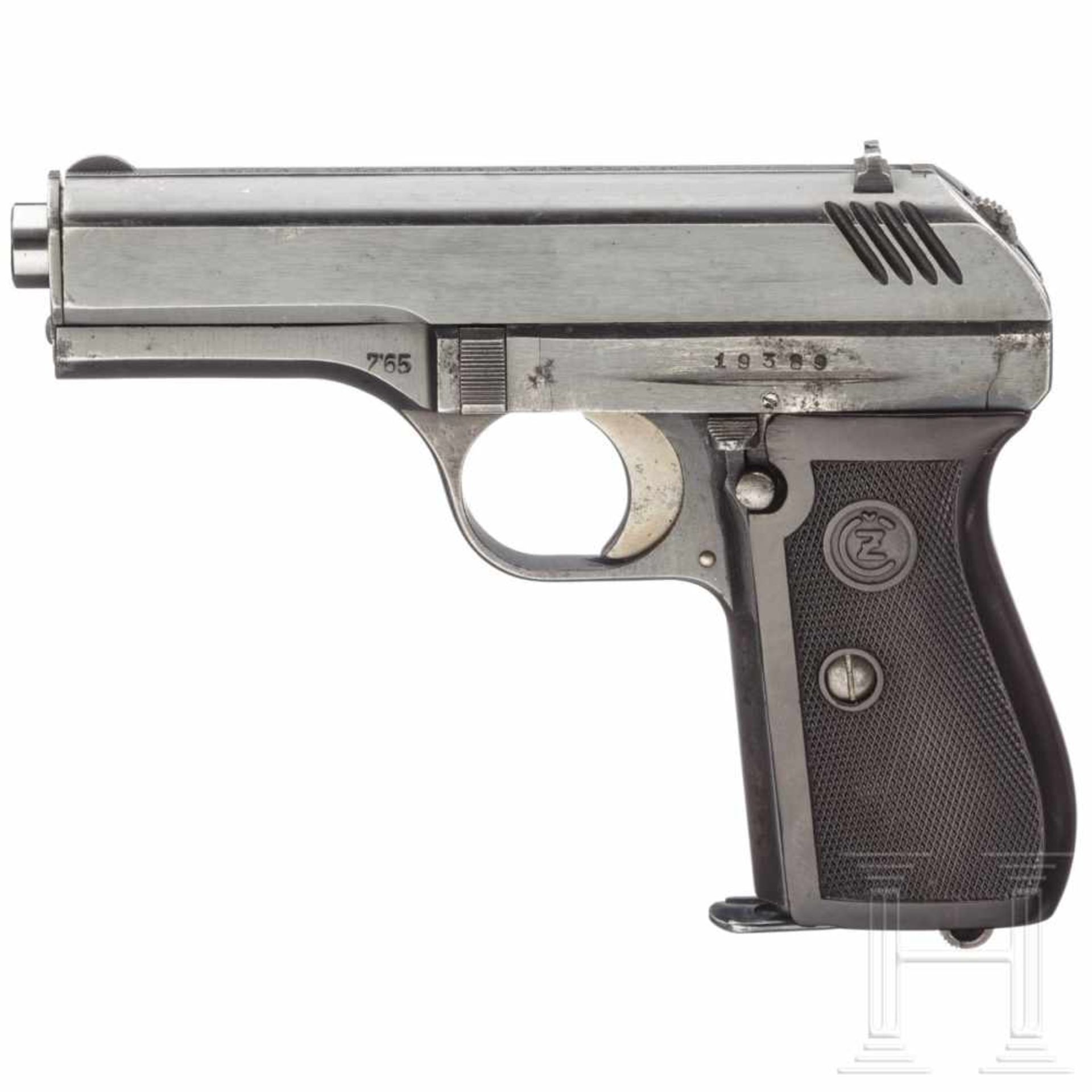 CZ Mod. 24/27, ÜbergangsmodellKal. 7,65 mm Brown., Nr. 19389, Nummerngleich. Blanker Lauf.