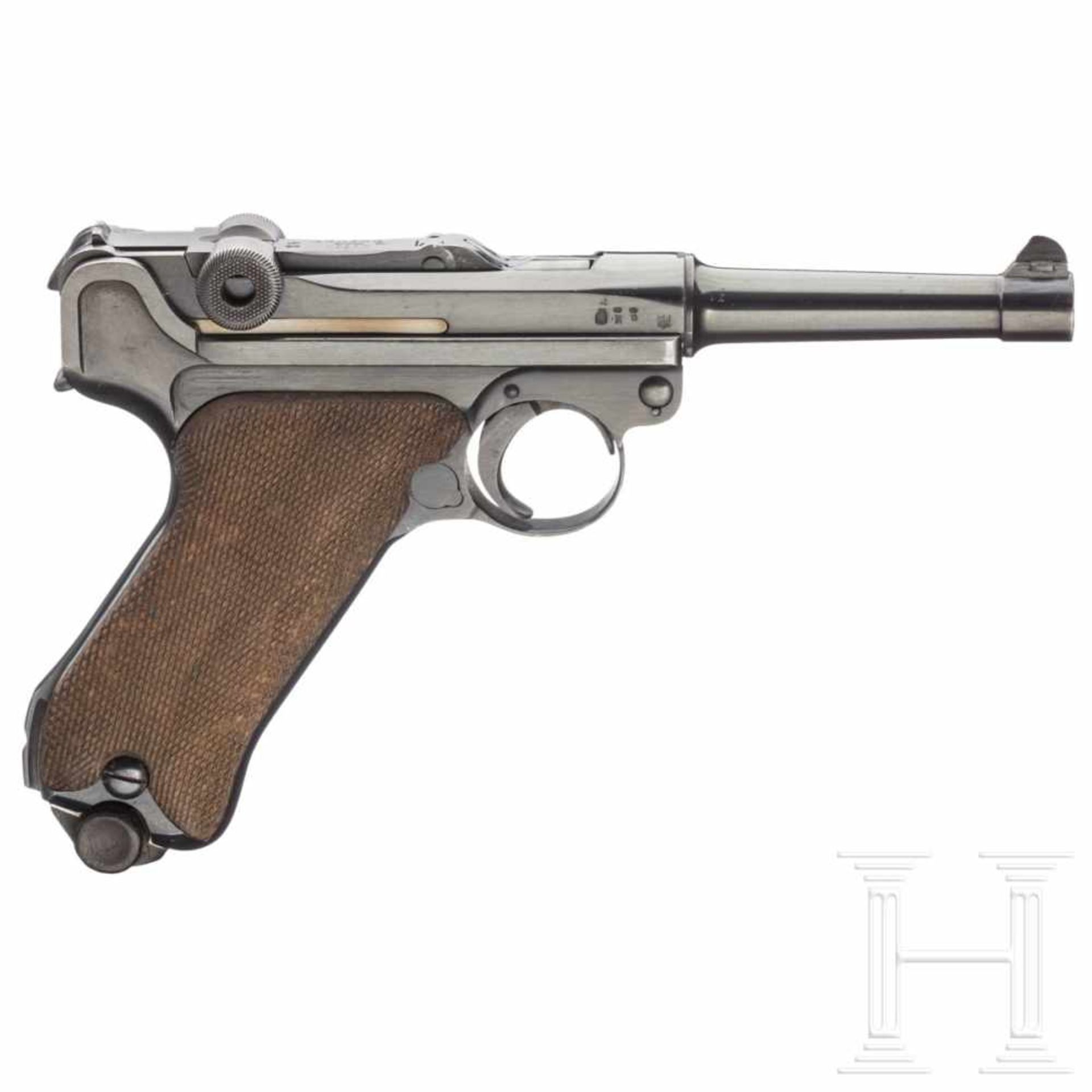 Pistole 08, ErfurtKal. 9mm Luger, Nr. 9943, Nummerngleich, inkl. Schlagbolzen und Griffschalen. - Bild 2 aus 5