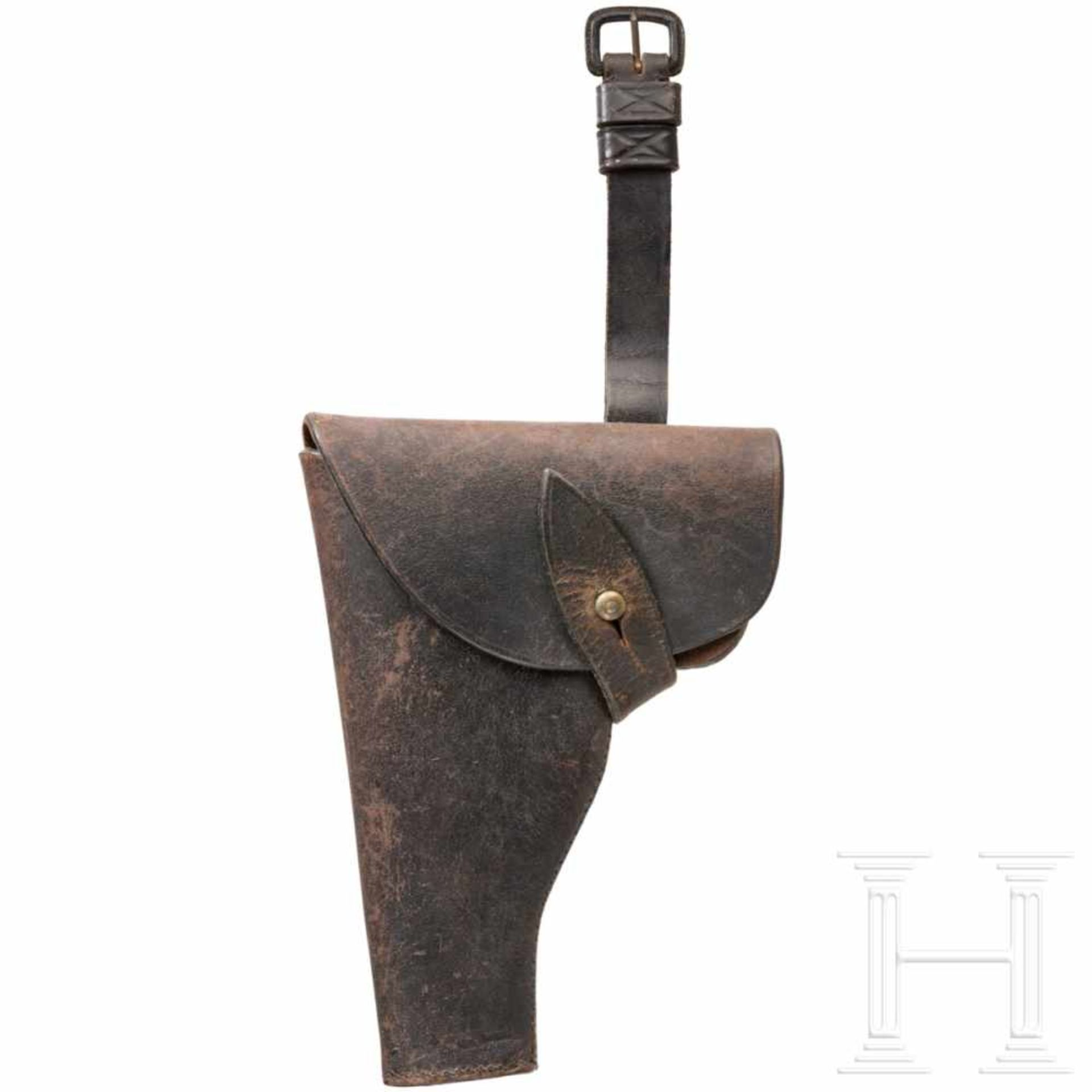 Tasche für Savage Mod. 1910, 9 mm kurzAus schwarzem Rindsleder ohne Hersteller. Schließknopf