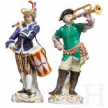 A pair of fine polychromely painted porcelain figures from the "Gallant band" series, Meissen,