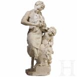 An Italian classical sculpture of a satyr playing the bagpipes, accompanied by a youth, 19th